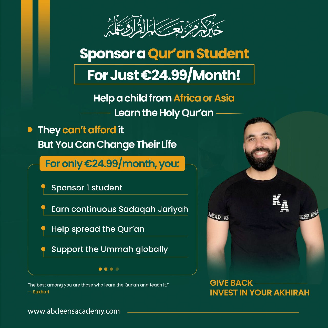 Sponsor a Student for Only €24.99/Month — Earn Continuous Hasanat