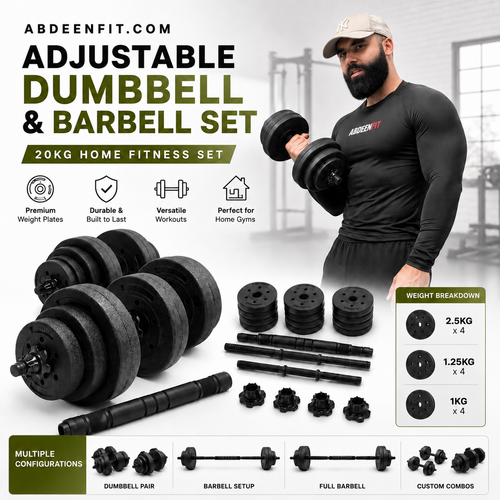 AbdeenFit Adjustable Dumbbell and Barbell Set 20KG